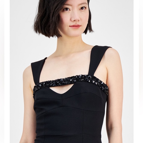 Taylor Black Evening Formal Dress with Beaded Neckline - Picture 4 of 16